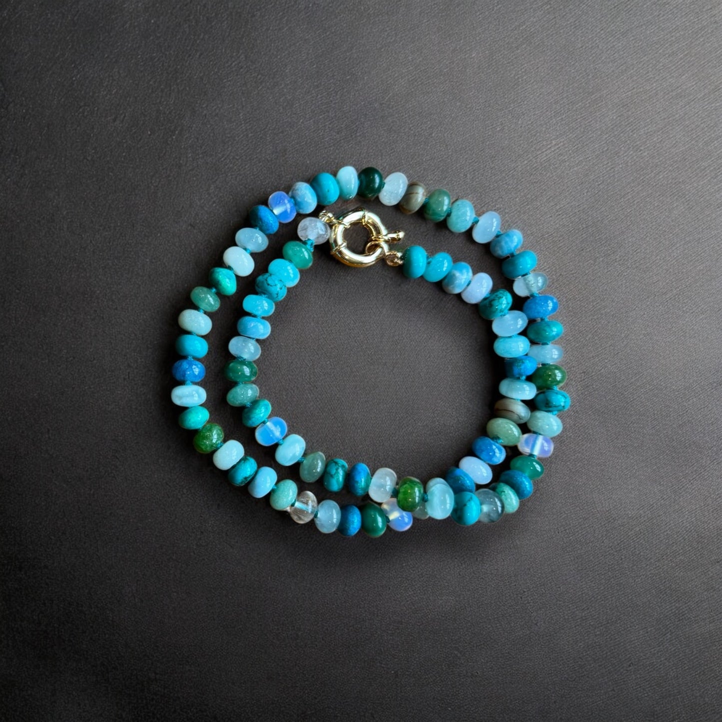 Sea Green Necklace - Mixed Hand-knotted Gemstones