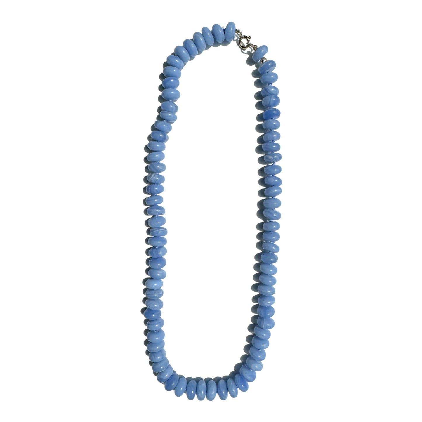 Baby Blue Lace Agate Necklace, Natural Gemstones, Hand-knotted