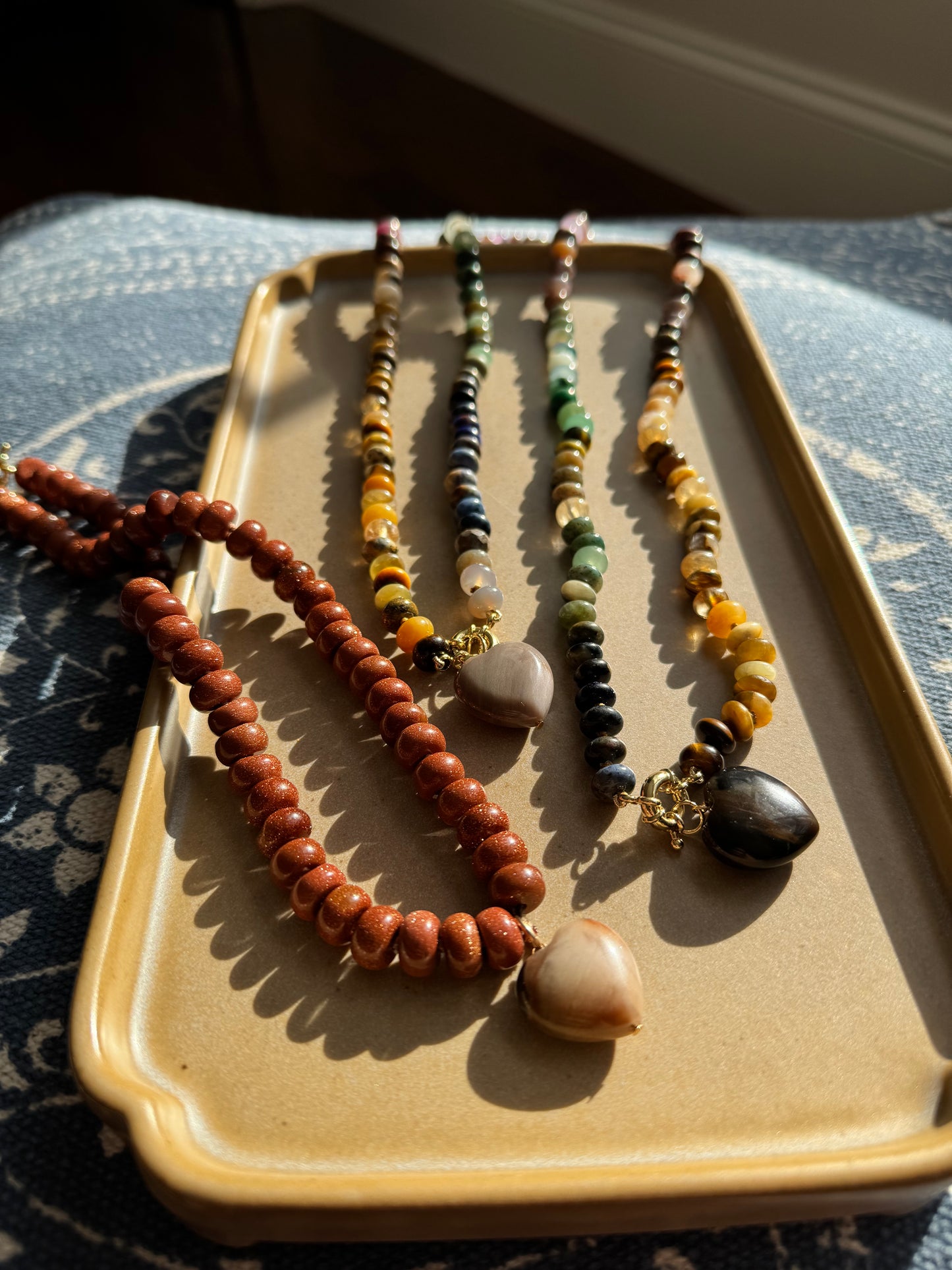 Natural Gemstones Heart Pendants