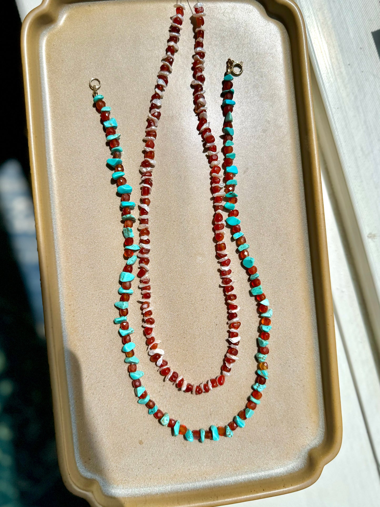 Cintia Necklace - Carnelian & Turquoise or Pearl & Carnelian