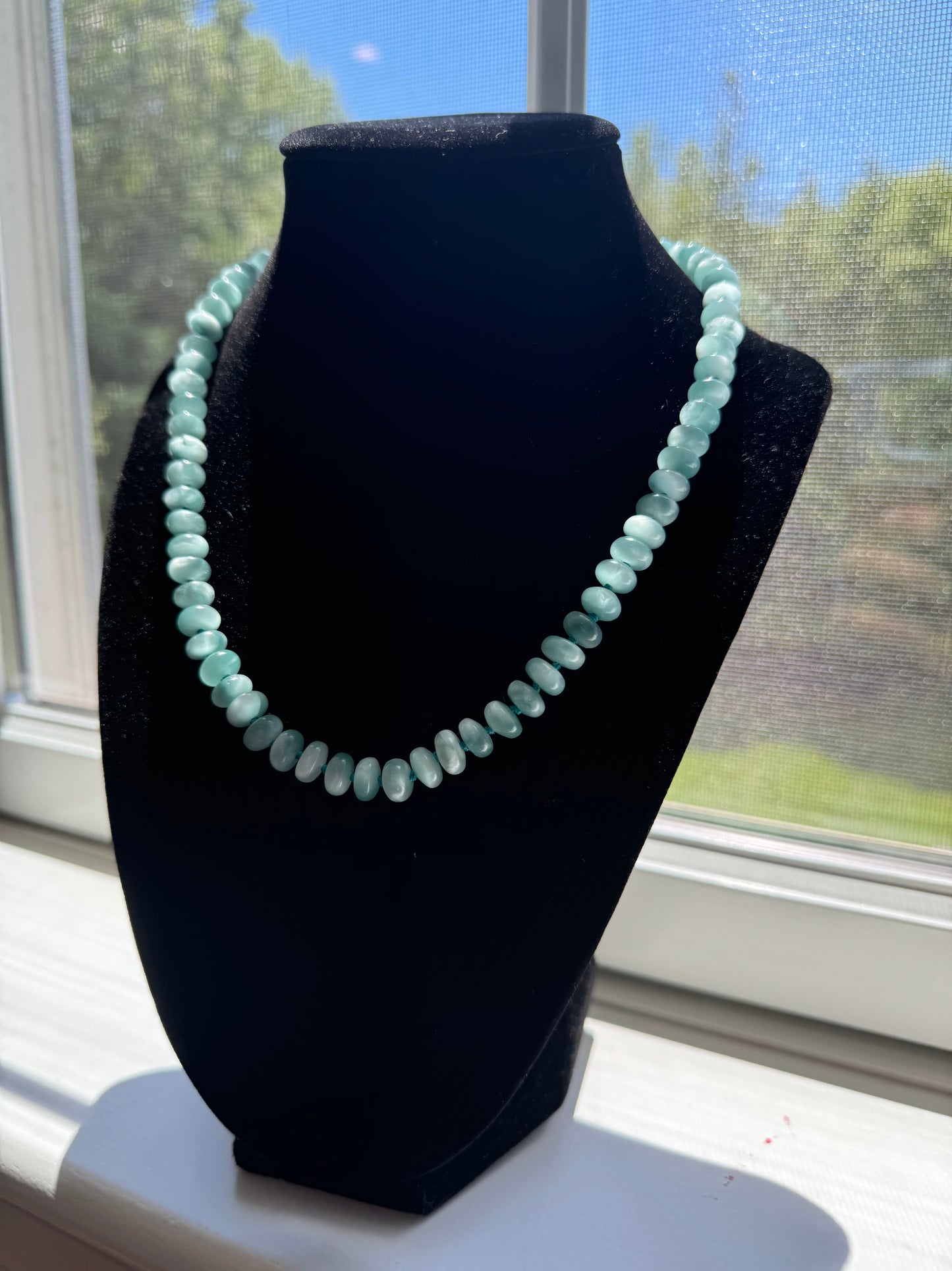 Charlotte - Green Moonstone Necklace, Natural Gemstones, Hand-knotted