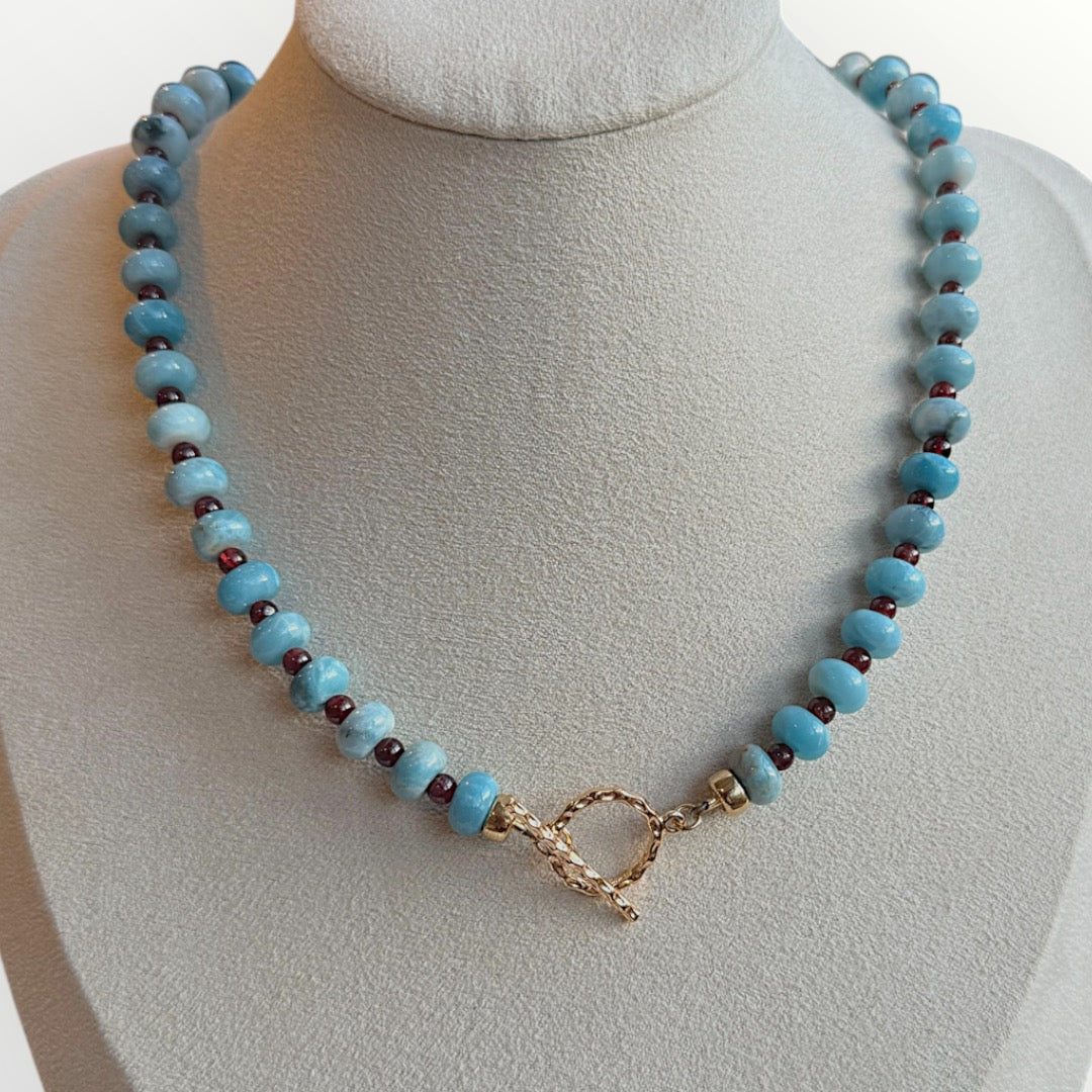 Eli - Larimar Quartz Garnet Gemstone Necklace, Beaded Necklace