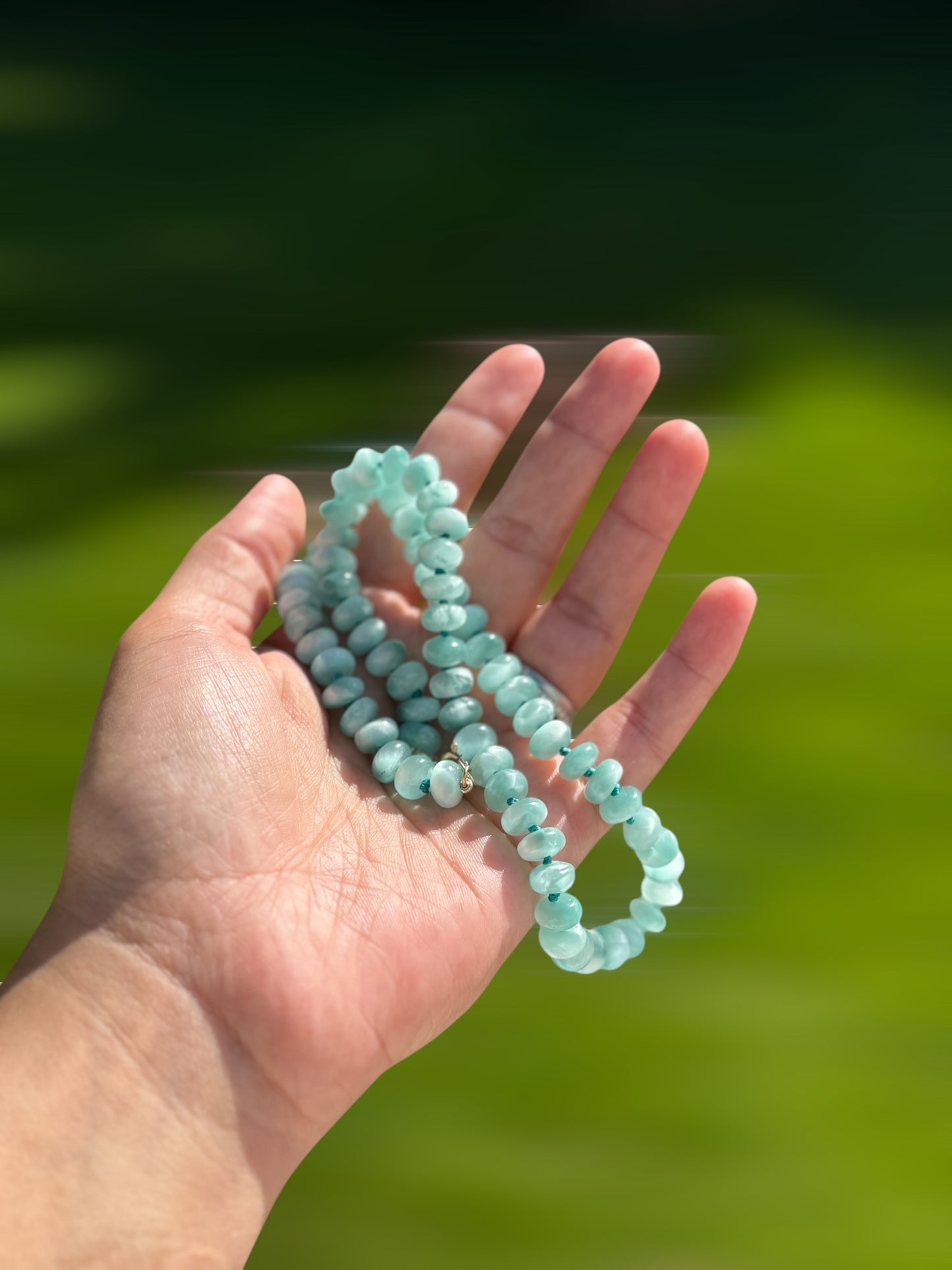 Charlotte - Green Moonstone Necklace, Natural Gemstones, Hand-knotted