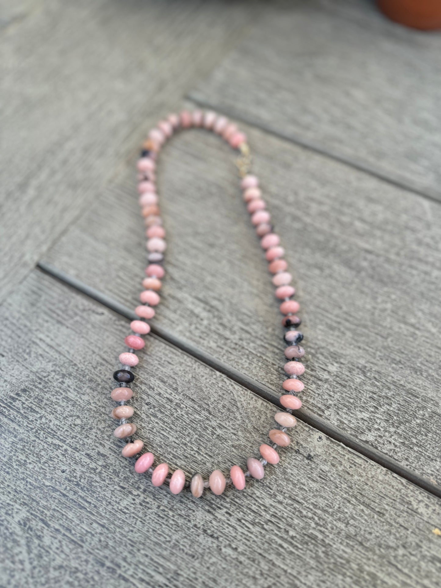 Lolla Necklace - Rhodochrosite and Rutilated Quartz.