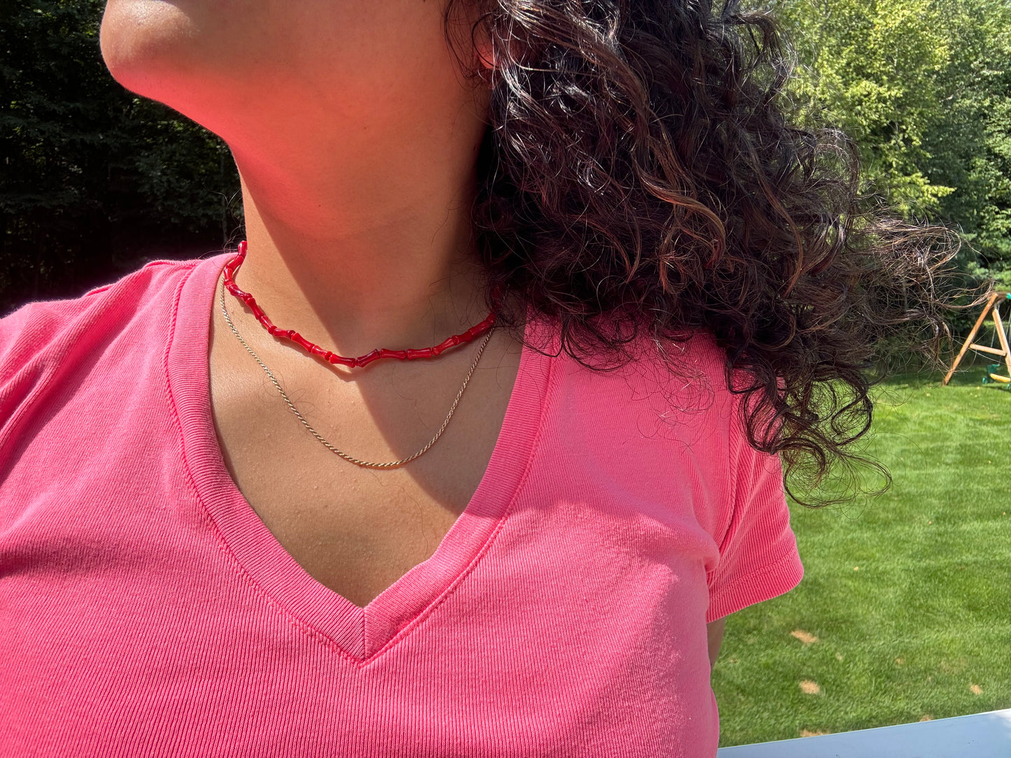 Sonja - Coral Necklace, Knotted in Silk Thread, 14K Gold Filled