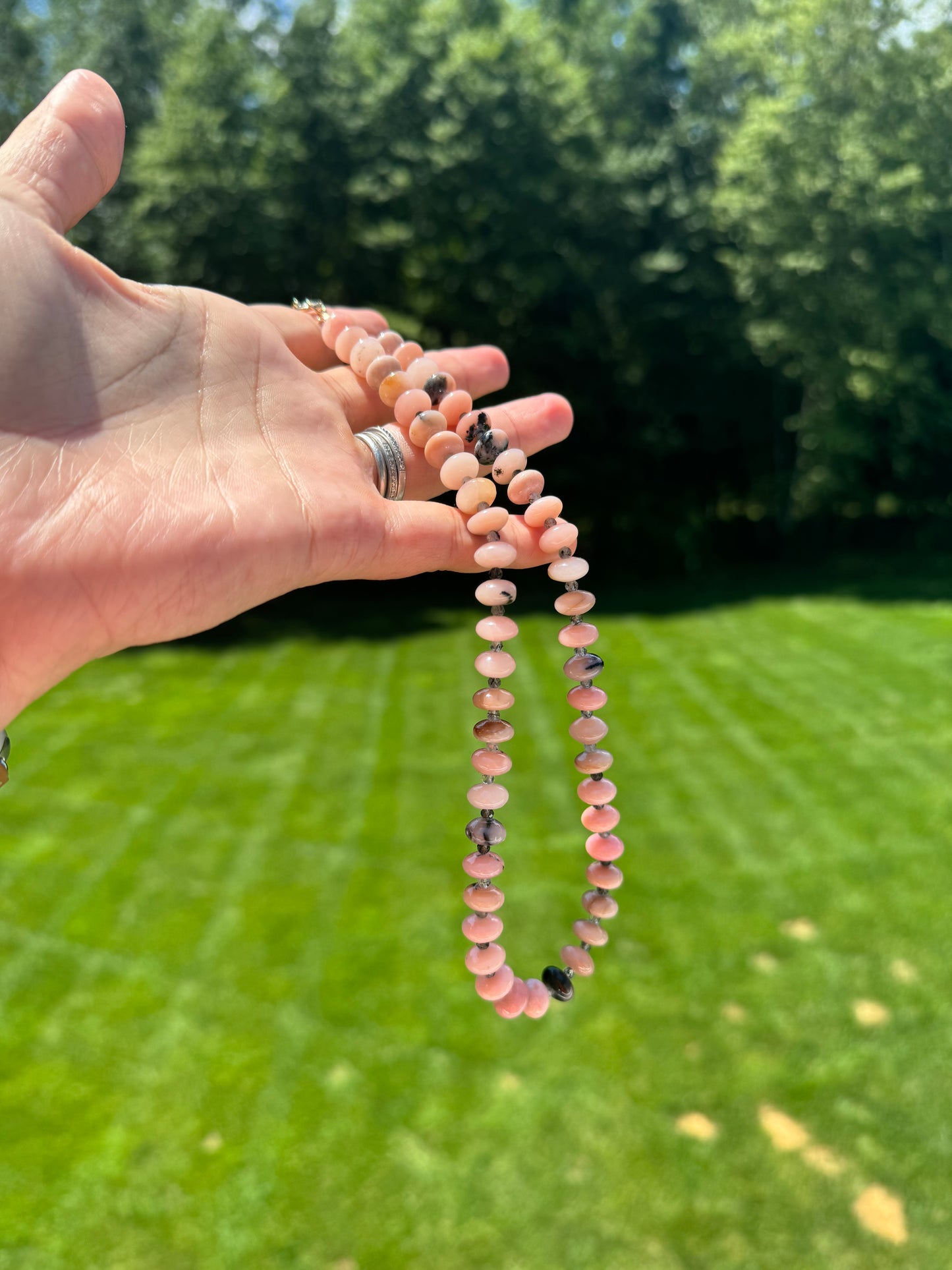 Lolla Necklace - Rhodochrosite and Rutilated Quartz.