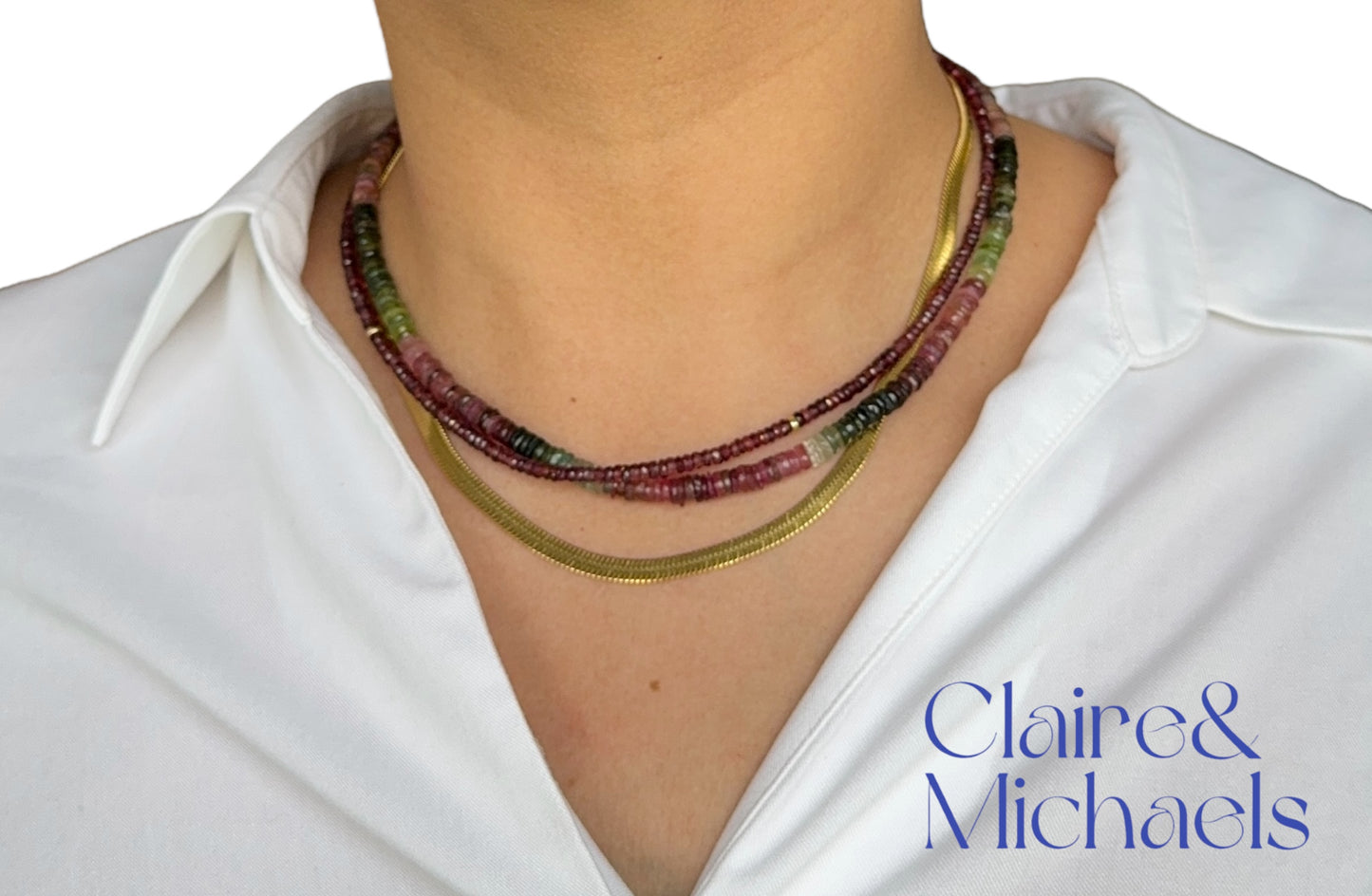 Aanya Necklace - Tourmaline Heishi 14K Gold Filled
